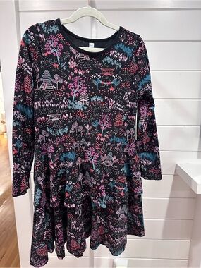 Tea Collection Girls' Black Floral Print Long-Sleeve Dress